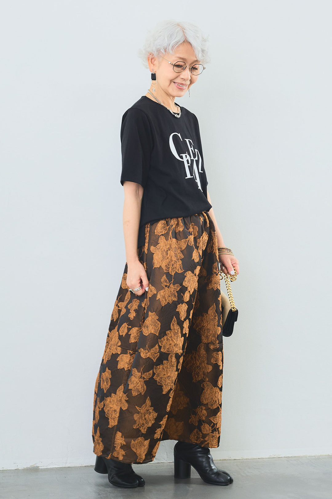 【SET】"CREAT"オーバースリットT+ジャガードフラワースカート(2set)