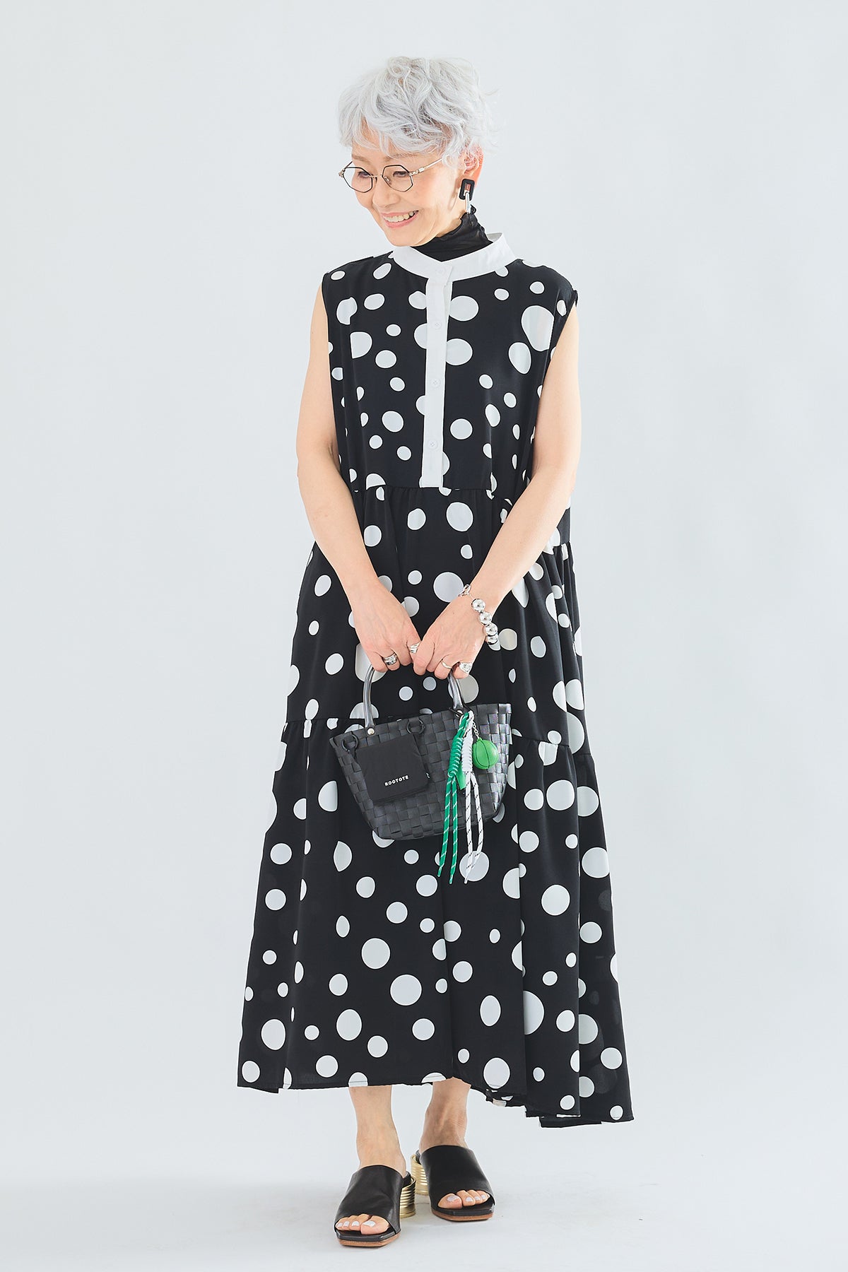 ánuans ノースリーブドットワンピース アニュアンス anuans ドットノースリーブマーメイドワンピース