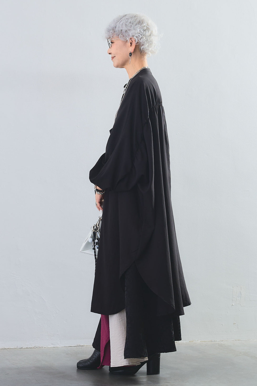 【SET】フロントスリットルーズロングシャツ+ジャガードアシンメトリーカラースカート(2set)