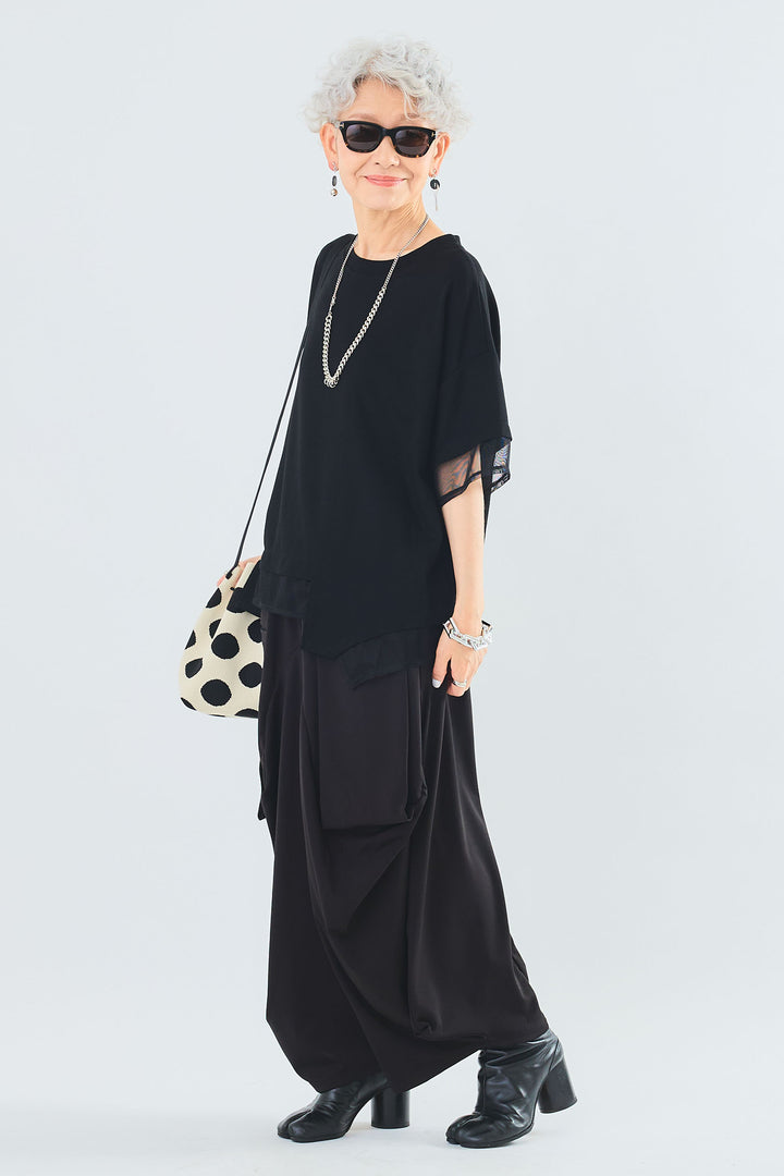 【SET】メッシュドッキングアシンメトリーT+カーゴポケットワイドサルエルパンツ(2set)