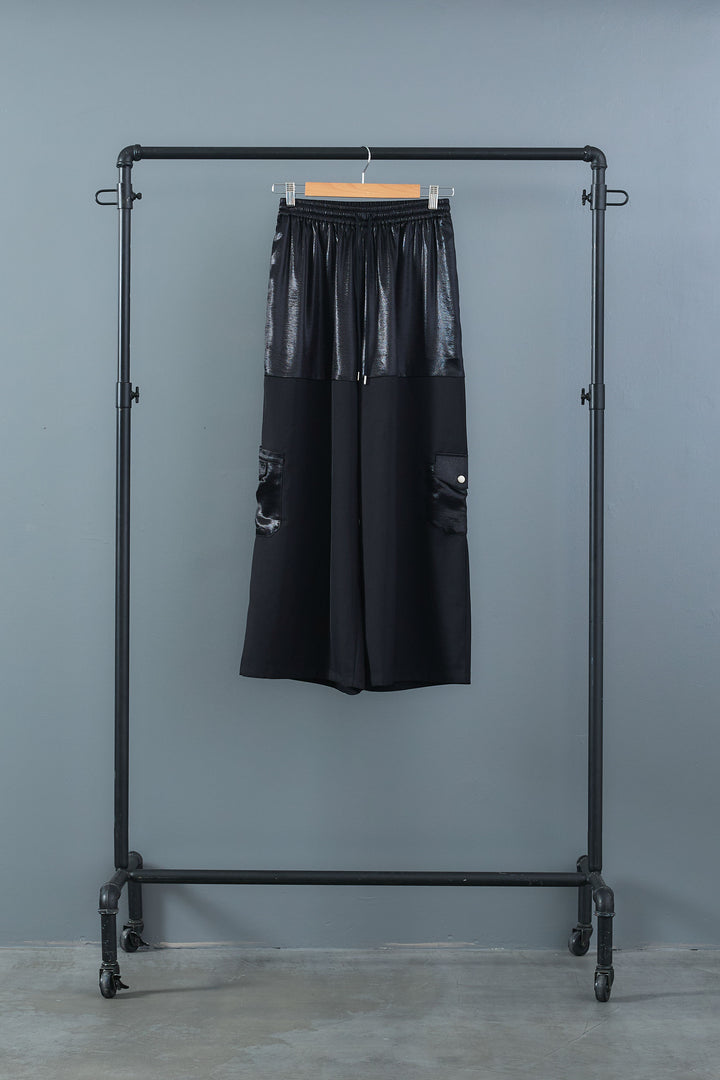 【SET】ZIPデザインアシンメトリープルオーバー+パテントデザインワイドパンツ(2set)