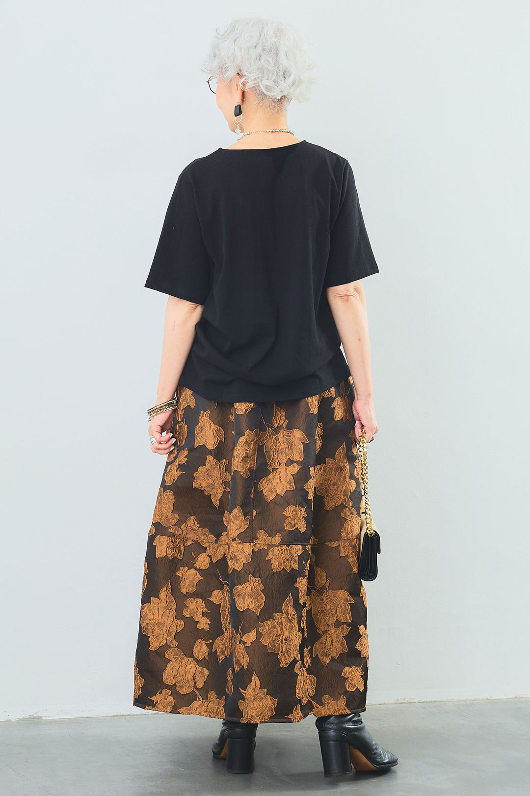 【SET】"CREAT"オーバースリットT+ジャガードフラワースカート(2set)