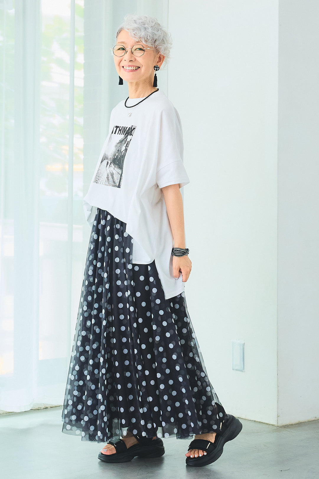 【SET】PATHWAYPhotoオーバースリットT+ドットチュールフレアスカート(2set)