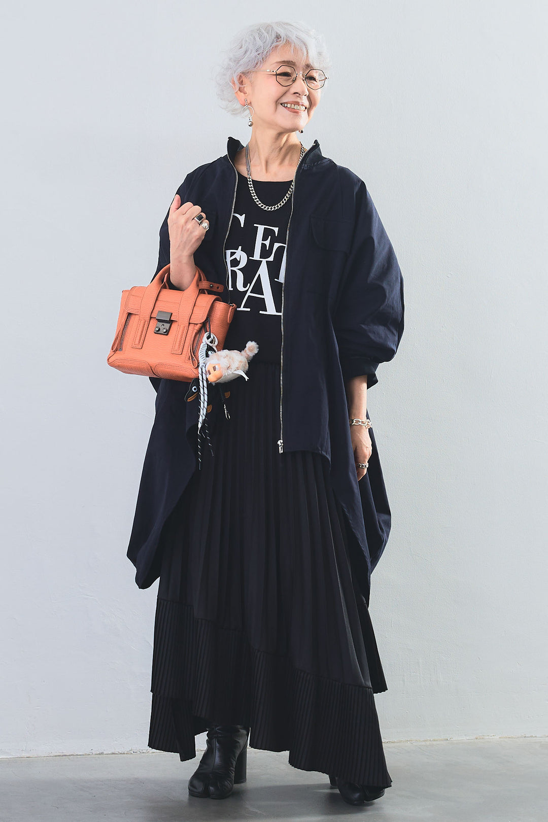 【SET】"CREAT"オーバースリットT+バックロングドルマンブルゾン+アシンメトリープリーツスカート(3set)