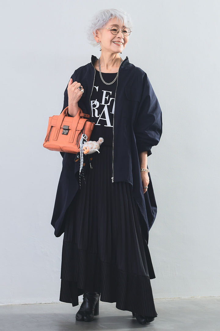 【SET】"CREAT"オーバースリットT+バックロングドルマンブルゾン+アシンメトリープリーツスカート(3set)