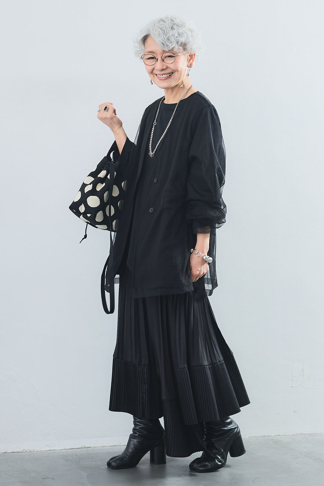 【SET】アシンメトリーロンT+チュールレイヤードノーカラージャケット+アシンメトリープリーツスカート(3set)