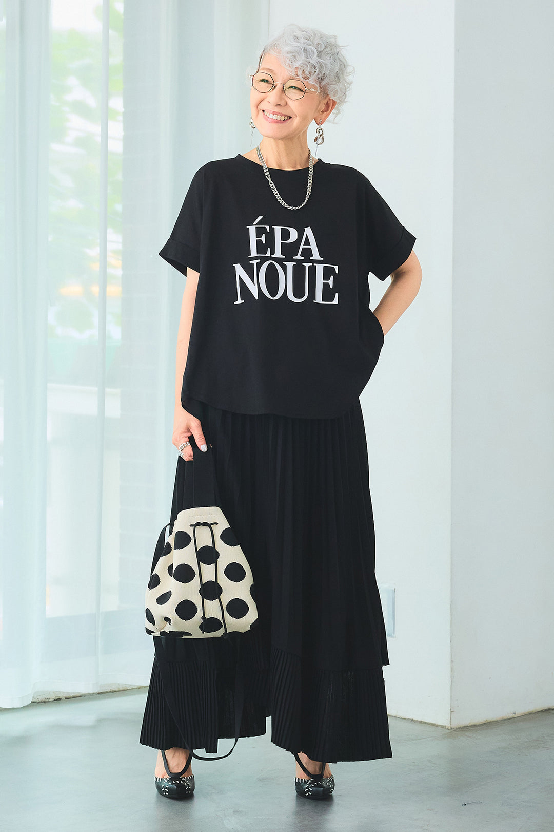 【予約】ÉPANOUEバックシフォンフレアロゴT