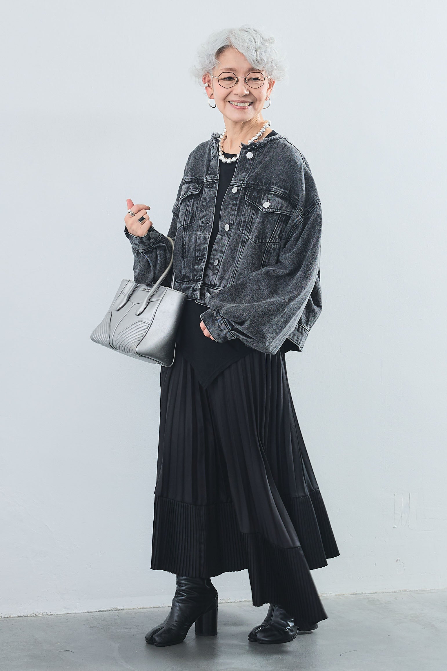 SET】アシンメトリーロンT+ボリュームスリーブノーカラーデニム