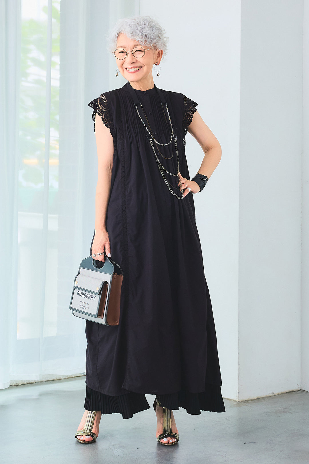 【SET】ショルダーレースピンタックシャツワンピース+アシンメトリーラッフルプリーツスカート(2set)