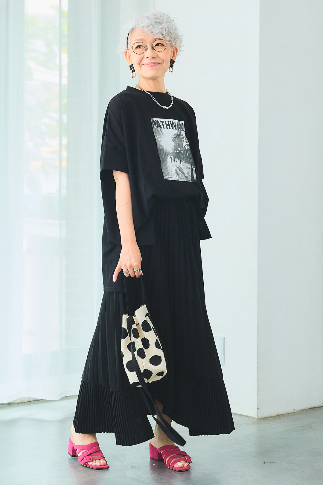 【SET】PATHWAYPhotoオーバースリットT+アシンメトリーラッフルプリーツスカート(2set)