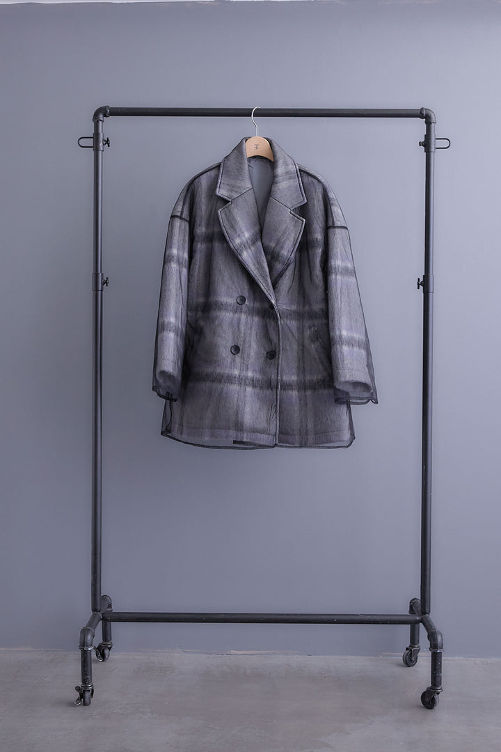 【予約】チュールレイヤードシャギーチェックコート