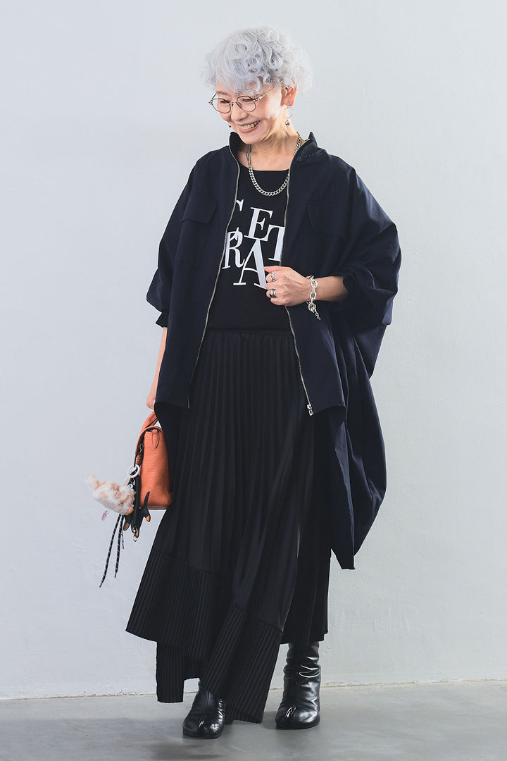 【SET】"CREAT"オーバースリットT+バックロングドルマンブルゾン+アシンメトリープリーツスカート(3set)