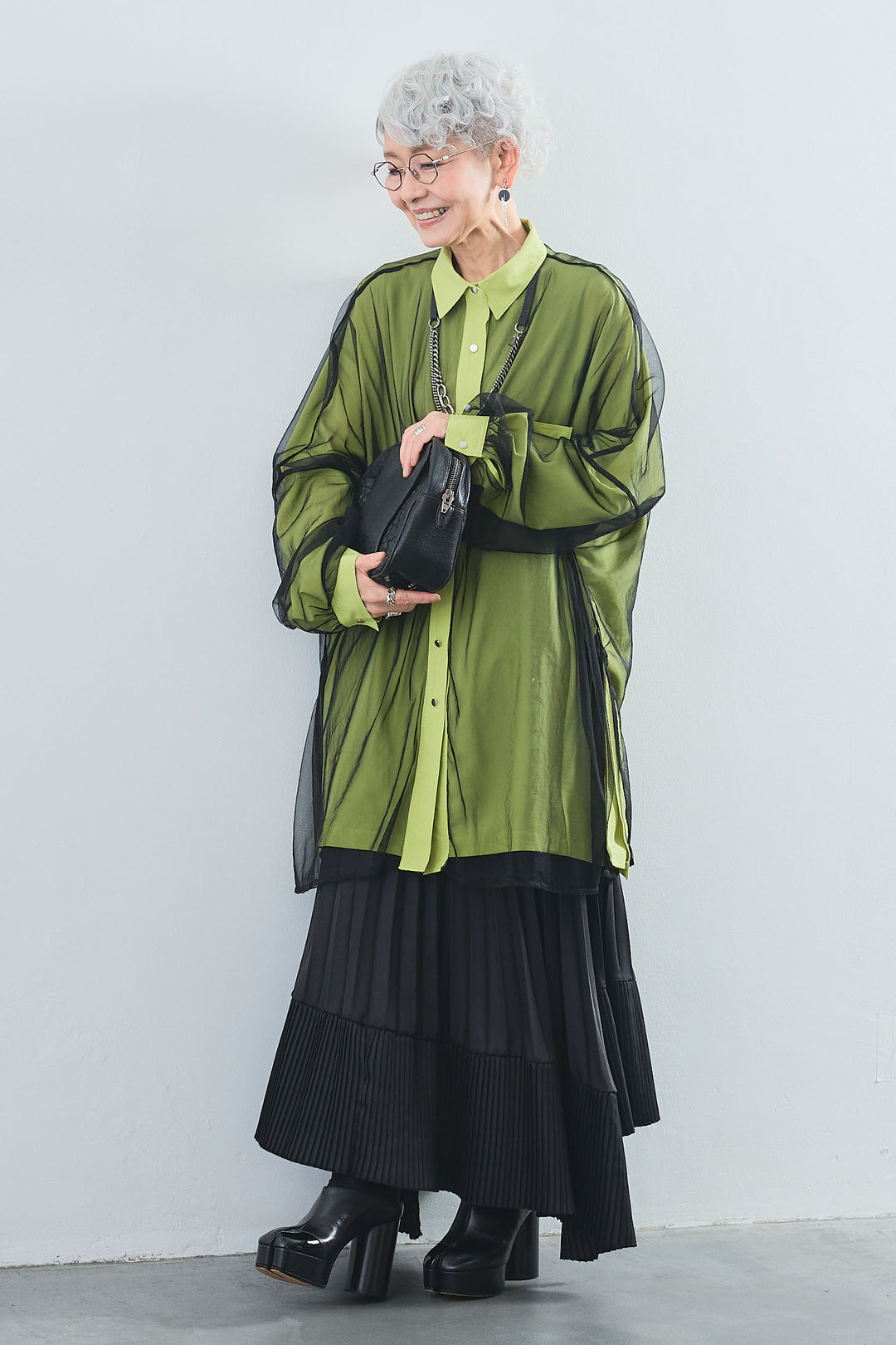 【SET】オーバーチュールレイヤードロングシャツ+アシンメトリープリーツスカート(2set)