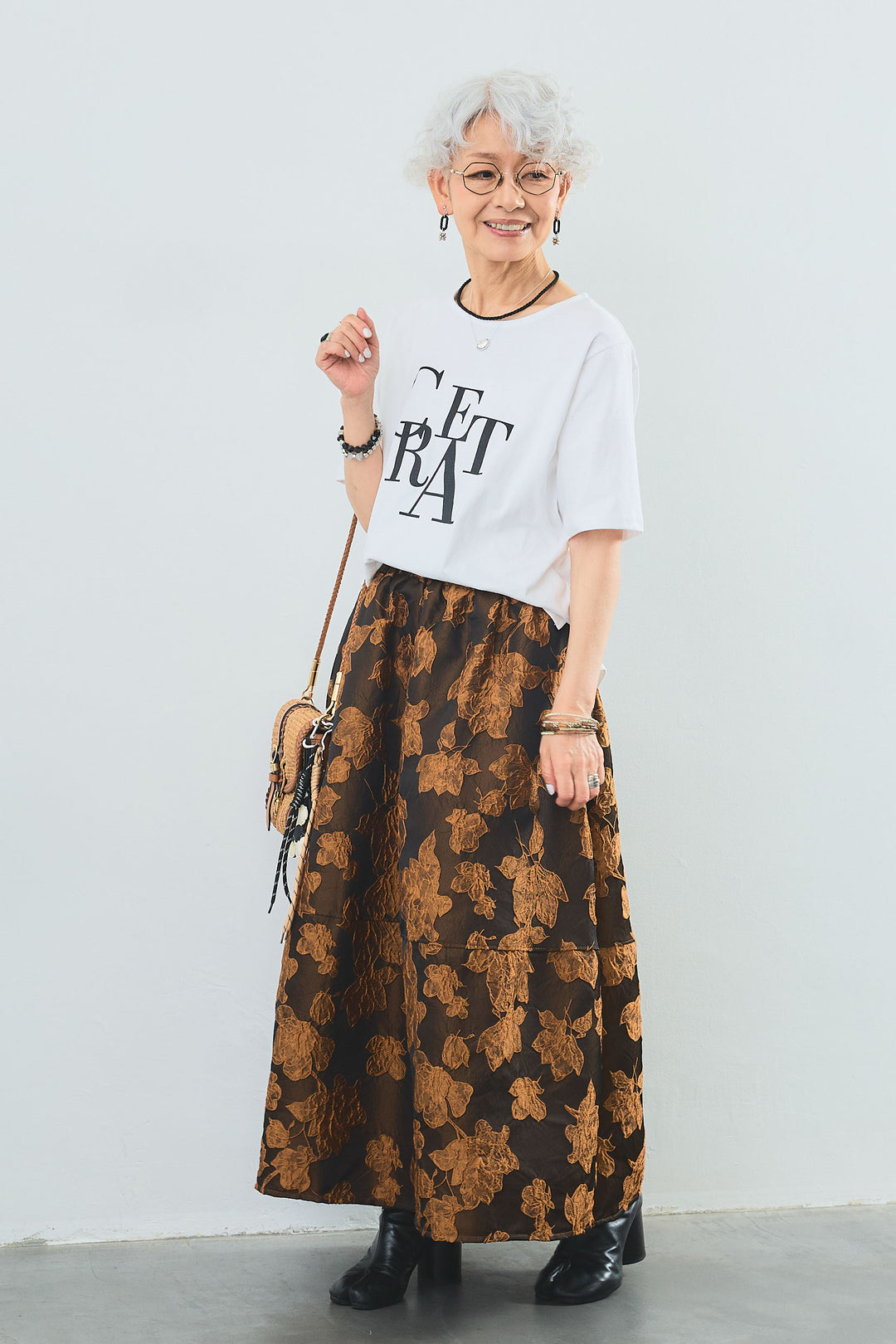 【SET】"CREAT"オーバースリットT+ジャガードフラワースカート(2set)