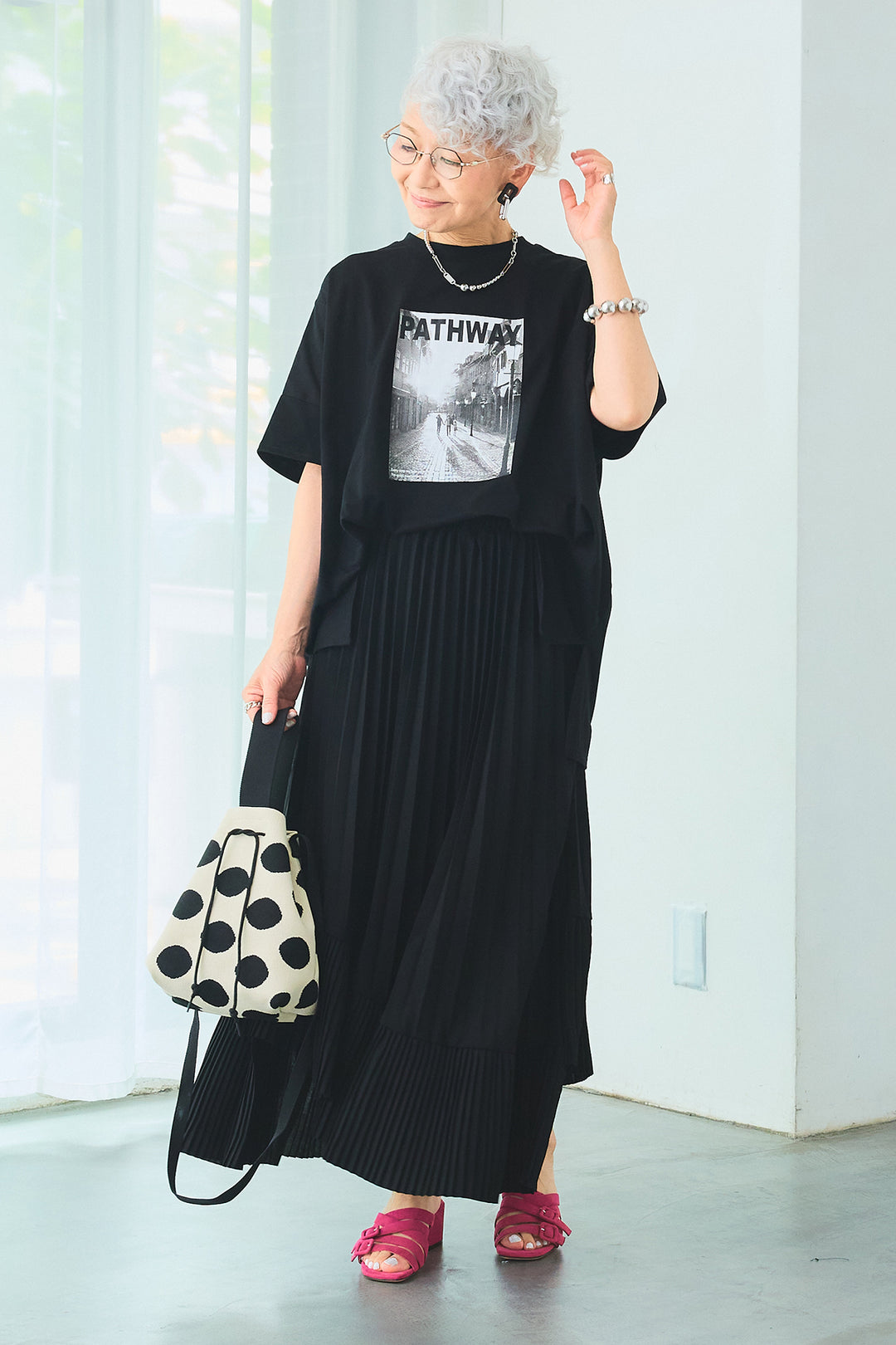 【SET】PATHWAYPhotoオーバースリットT+アシンメトリーラッフルプリーツスカート(2set)