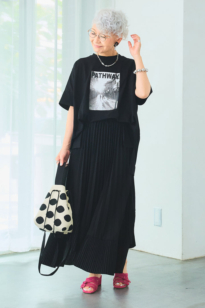 【SET】PATHWAYPhotoオーバースリットT+アシンメトリーラッフルプリーツスカート(2set)