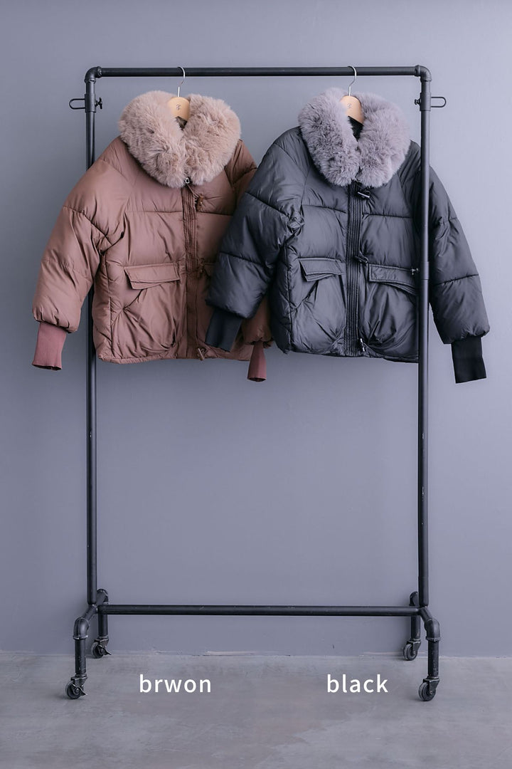 【SET】アシンメトリーオーバーニット+ファーカラーパディングコート+アシンメトリープリーツスカート(3set)