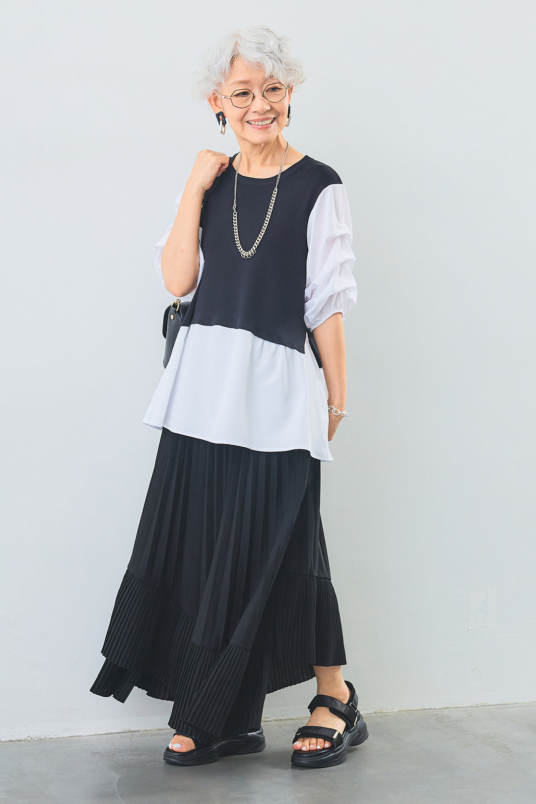 【SET】タックスリーブベストドッキングトップス+アシンメトリーラッフルプリーツスカート(2set)