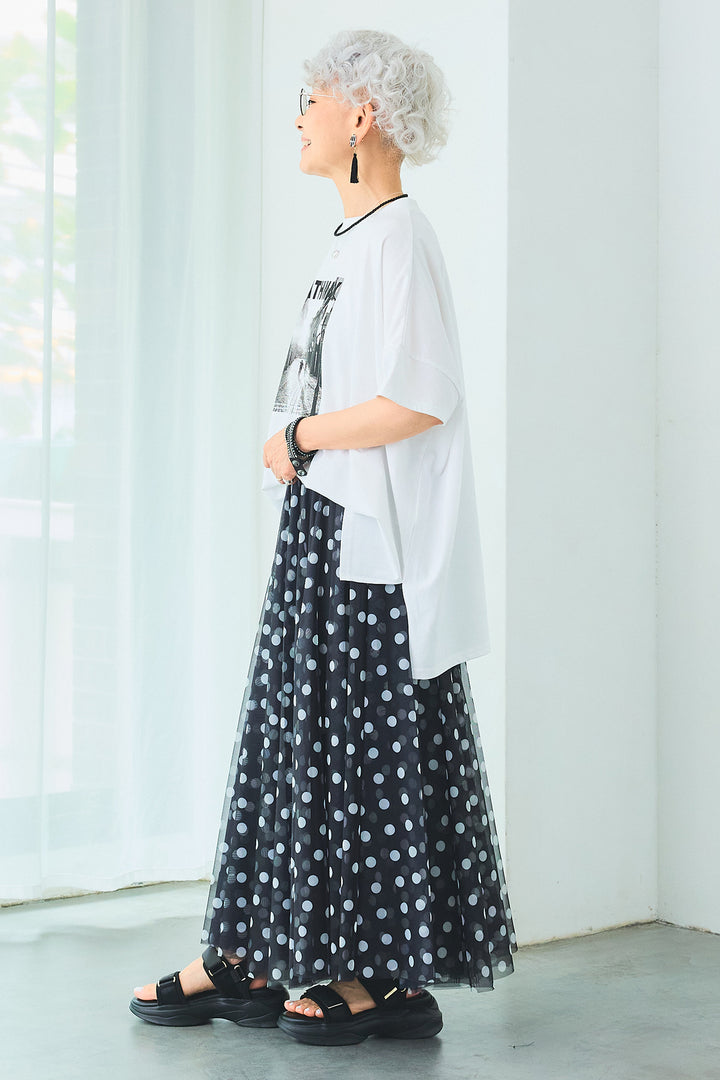 【SET】PATHWAYPhotoオーバースリットT+ドットチュールフレアスカート(2set)