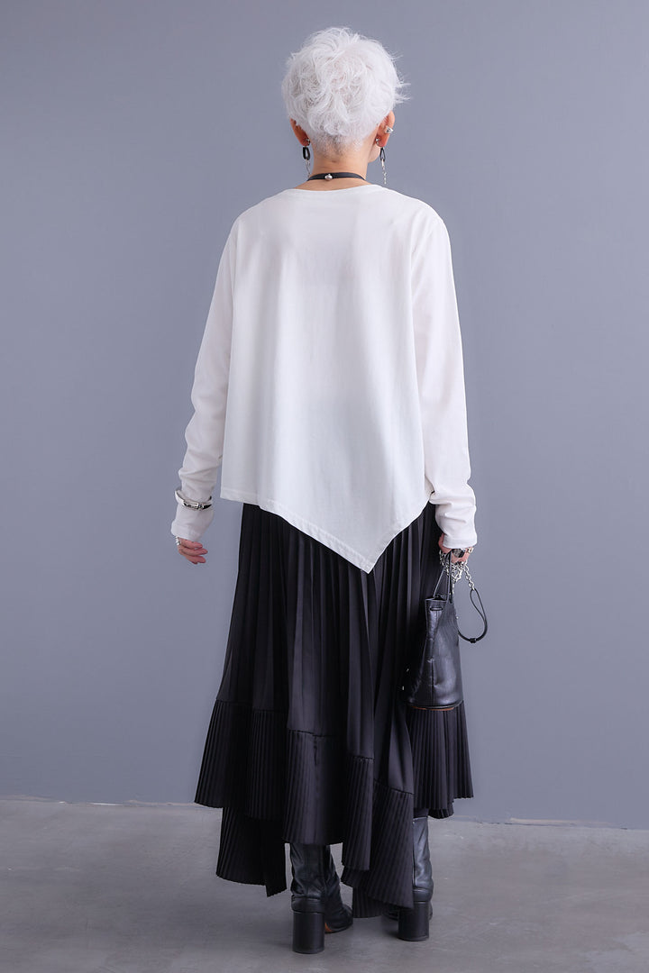 【SET】アシンメトリーロンT+アシンメトリープリーツスカート(2set)