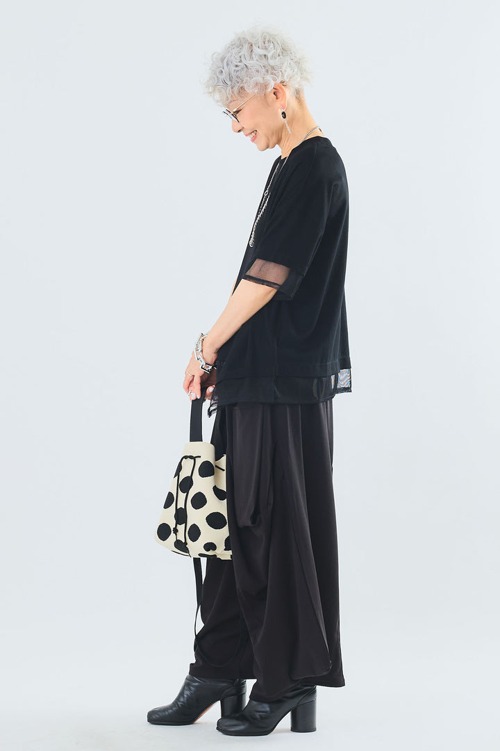 【SET】メッシュドッキングアシンメトリーT+カーゴポケットワイドサルエルパンツ(2set)