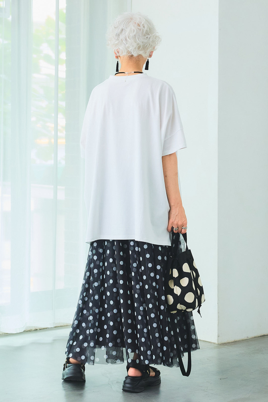 【SET】PATHWAYPhotoオーバースリットT+ドットチュールフレアスカート(2set)