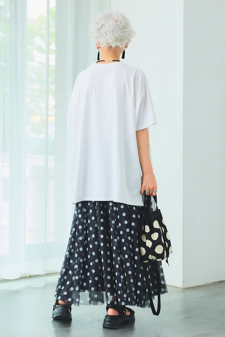 【SET】PATHWAYPhotoオーバースリットT+ドットチュールフレアスカート(2set)