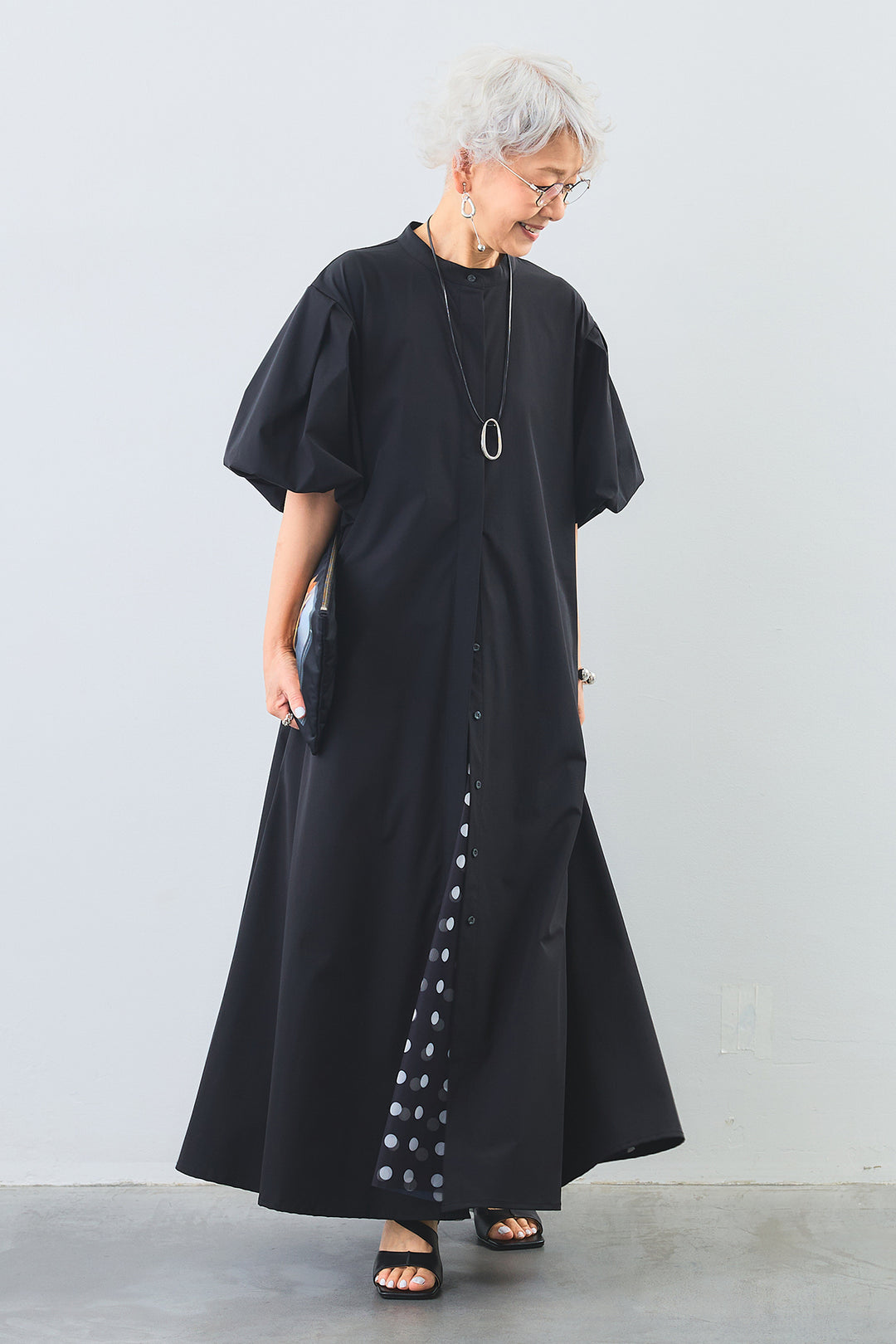 【SET】［接触冷感］バルーンスリーブシャツワンピース+ドットチュールフレアスカート(2set)