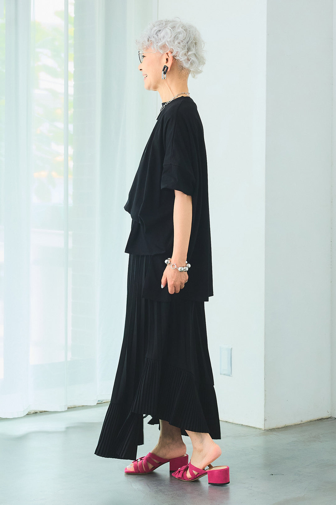 【SET】PATHWAYPhotoオーバースリットT+アシンメトリーラッフルプリーツスカート(2set)