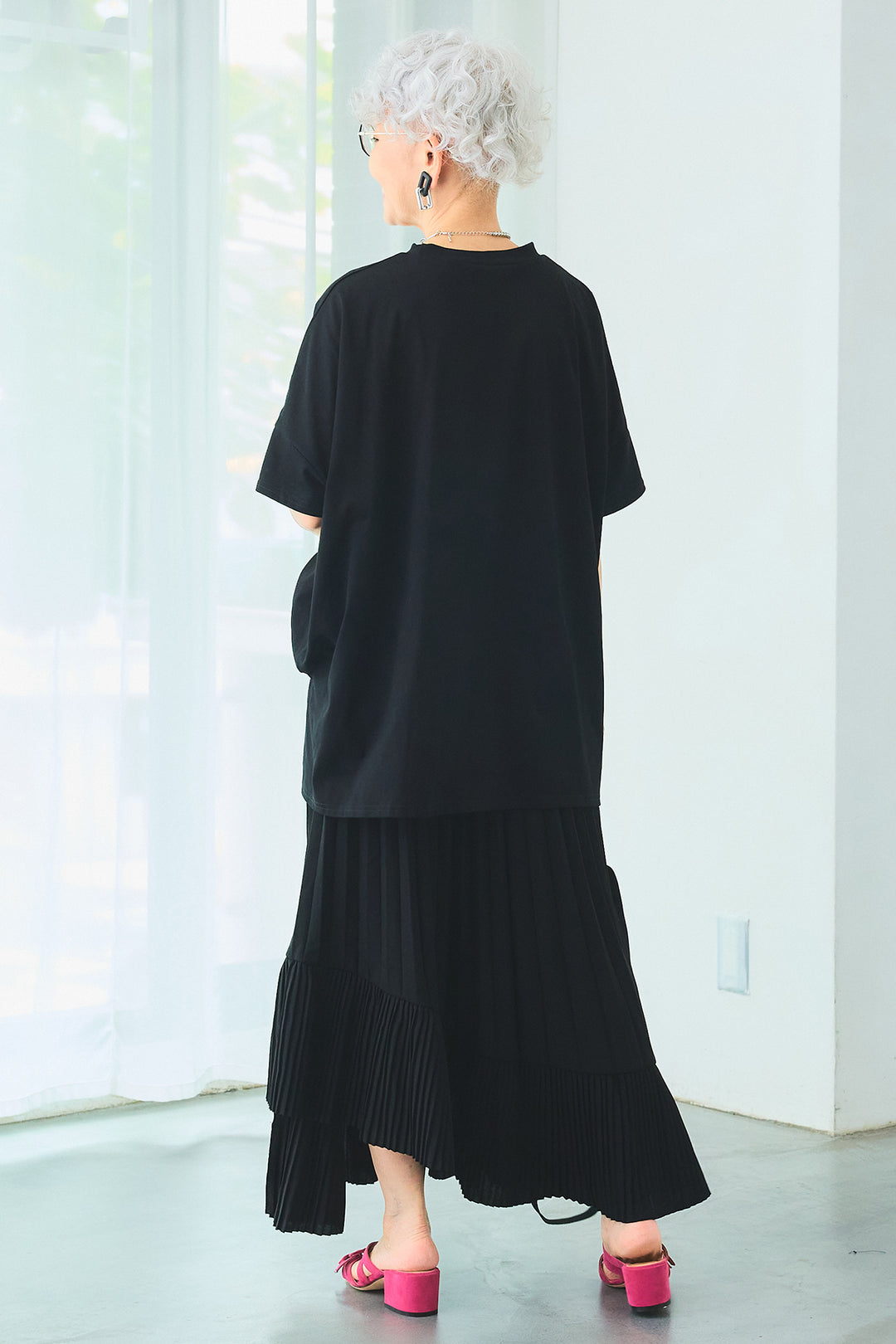 【SET】PATHWAYPhotoオーバースリットT+アシンメトリーラッフルプリーツスカート(2set)