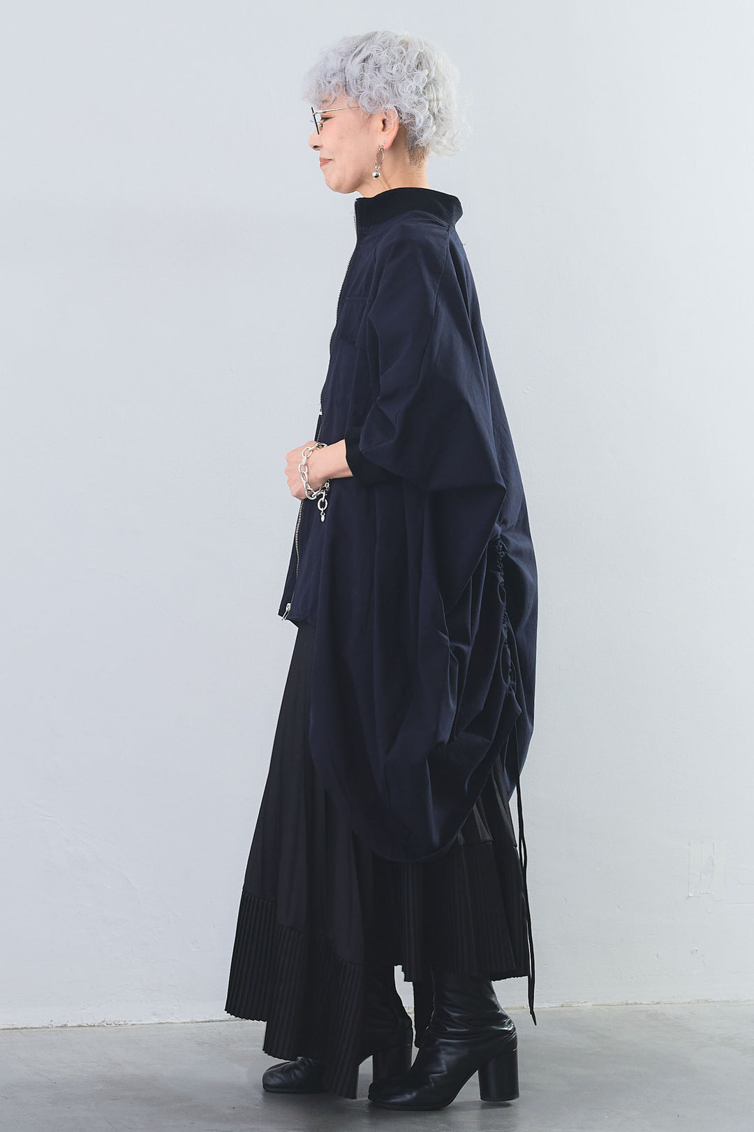 【SET】"CREAT"オーバースリットT+バックロングドルマンブルゾン+アシンメトリープリーツスカート(3set)