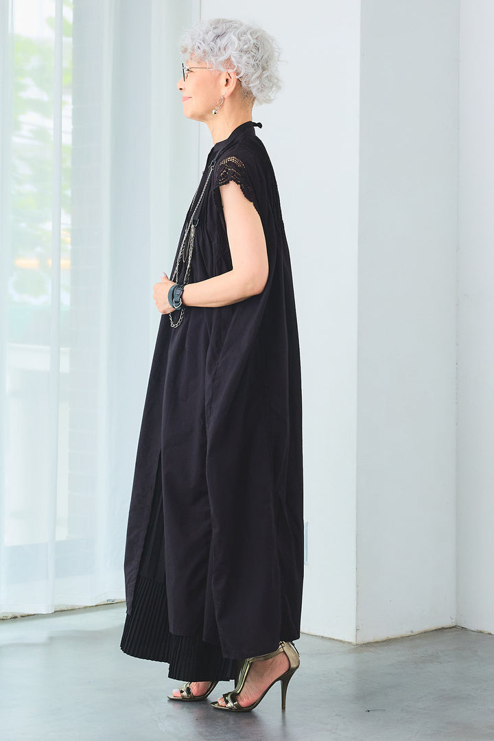 【SET】ショルダーレースピンタックシャツワンピース+アシンメトリーラッフルプリーツスカート(2set)