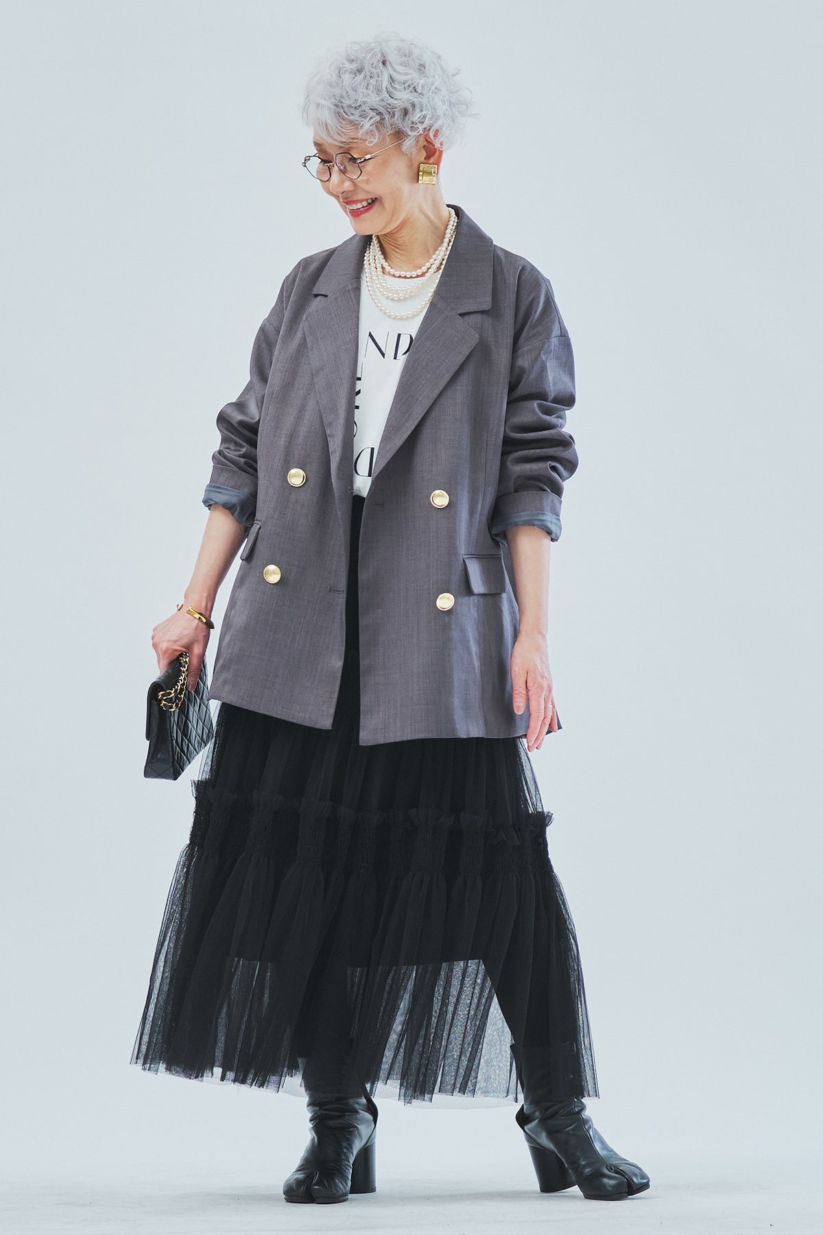 SET】ANDMOREプリントロンT+エレガントティアードチュール