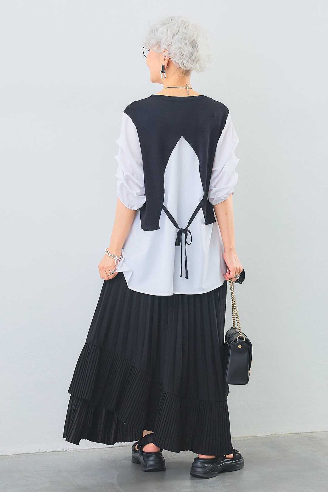 【SET】タックスリーブベストドッキングトップス+アシンメトリーラッフルプリーツスカート(2set)