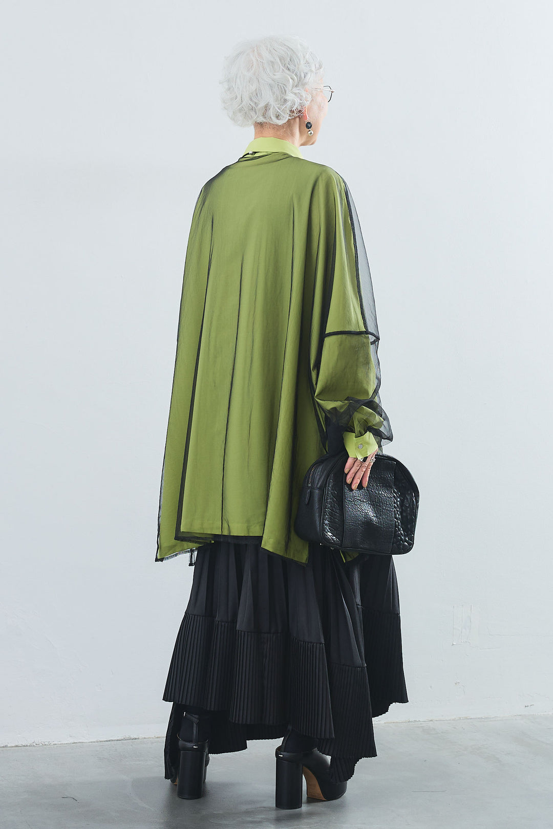 【SET】オーバーチュールレイヤードロングシャツ+アシンメトリープリーツスカート(2set)