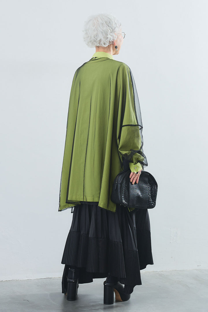 【SET】オーバーチュールレイヤードロングシャツ+アシンメトリープリーツスカート(2set)