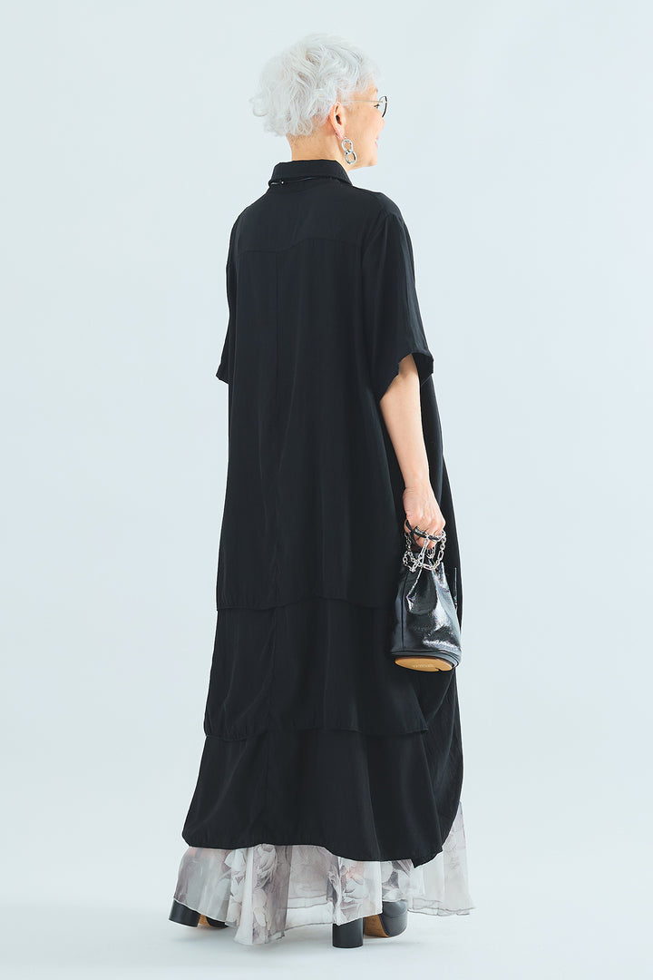 【SET】ティアードバックロングシャツ+ウォーターカラーシアーフラワースカート(2set)