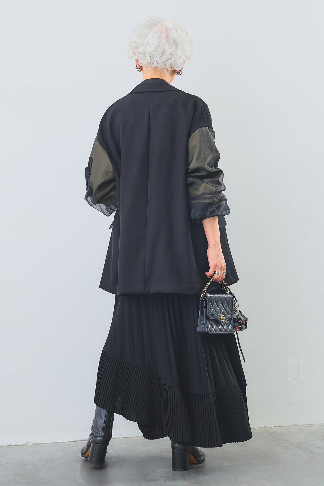 【SET】タックインデザインスキッパーシャツ+チュールレイヤードMA-1ジャケット+アシンメトリーラッフルプリーツスカート(3set)