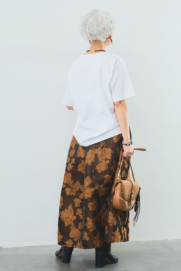 【SET】"CREAT"オーバースリットT+ジャガードフラワースカート(2set)