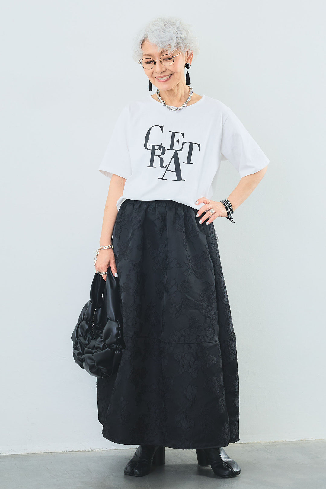 【SET】"CREAT"オーバースリットT+ジャガードフラワースカート(2set)