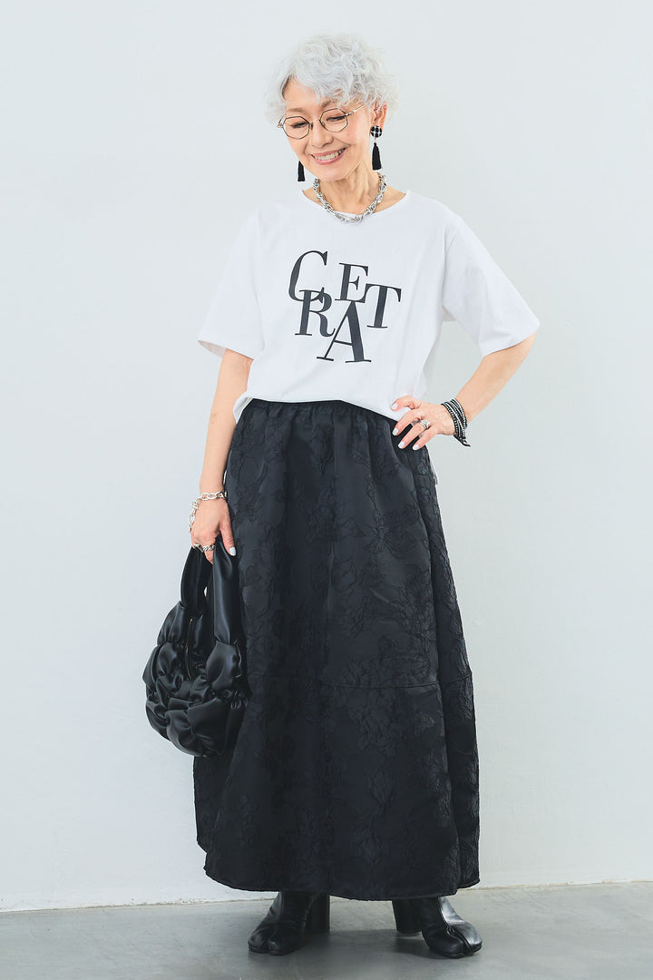 【SET】"CREAT"オーバースリットT+ジャガードフラワースカート(2set)