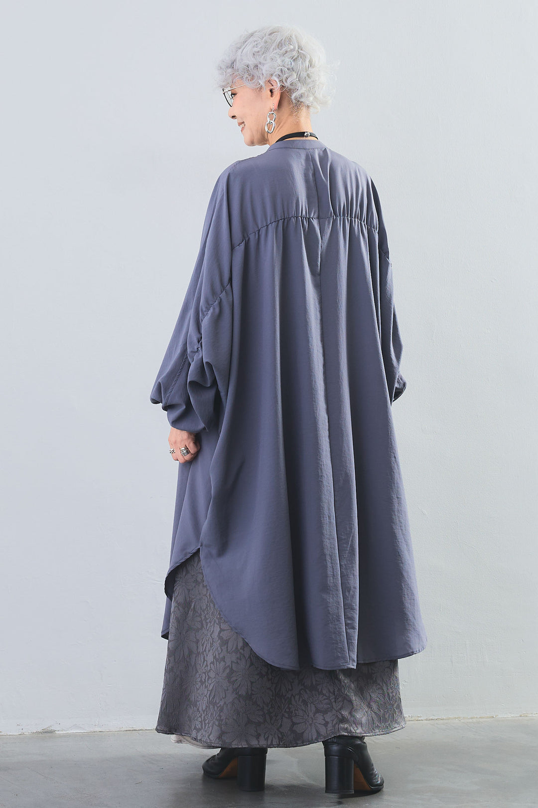 【SET】フロントスリットルーズロングシャツ+ジャガードアシンメトリーカラースカート(2set)
