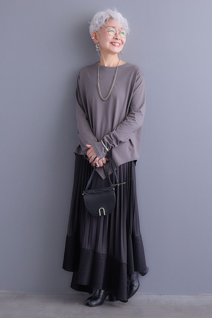 【SET】アシンメトリーロンT+アシンメトリープリーツスカート(2set)