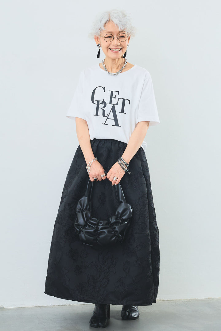 【SET】"CREAT"オーバースリットT+ジャガードフラワースカート(2set)
