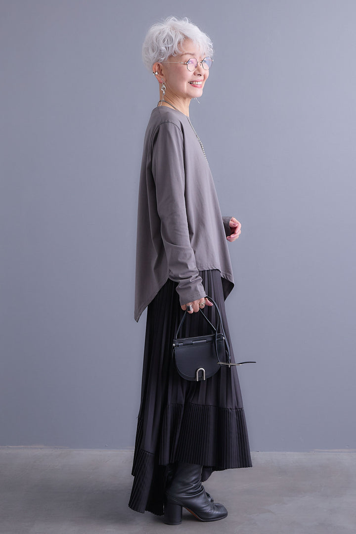 【SET】アシンメトリーロンT+アシンメトリープリーツスカート(2set)