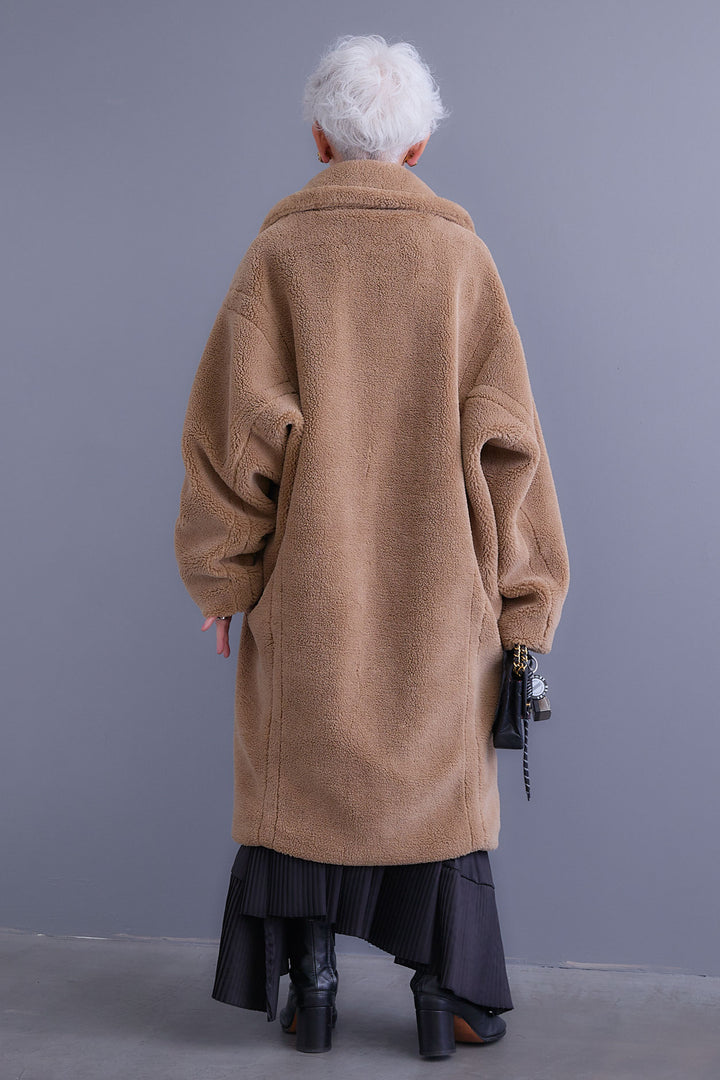 【SET】アシンメトリーロンT+テディボアロングコート+アシンメトリープリーツスカート(3set)