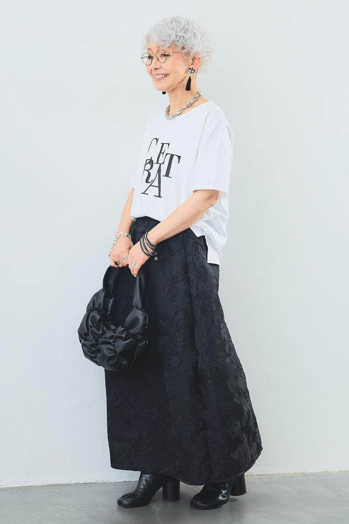 【SET】"CREAT"オーバースリットT+ジャガードフラワースカート(2set)