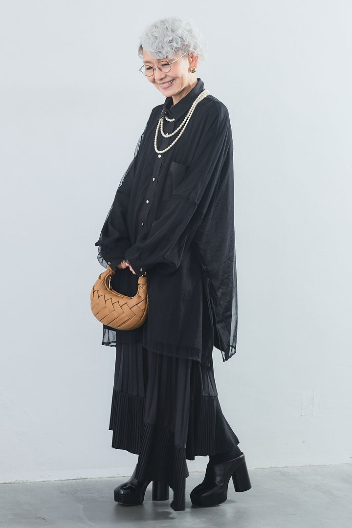 【SET】オーバーチュールレイヤードロングシャツ+アシンメトリープリーツスカート(2set)