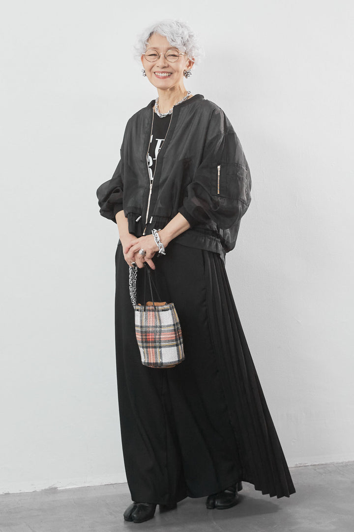 【SET】"CREAT"オーバースリットT+シアースリーブMA-1ブルゾン+サイドプリーツワイドパンツ(3set)