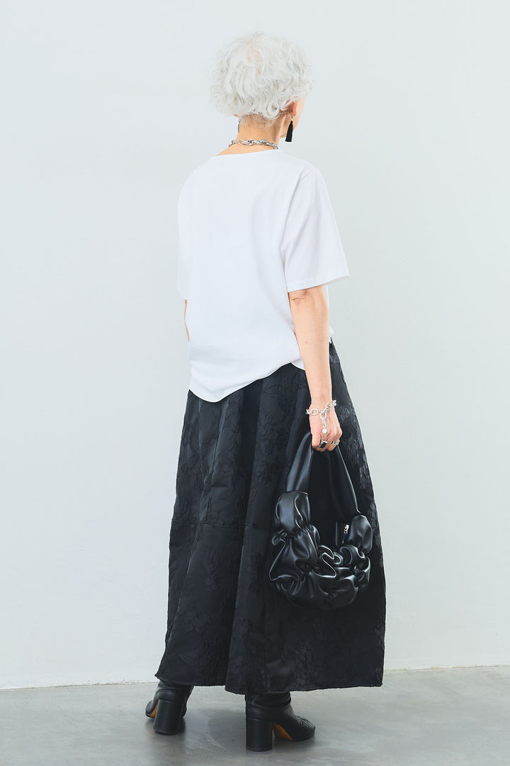 【SET】"CREAT"オーバースリットT+ジャガードフラワースカート(2set)